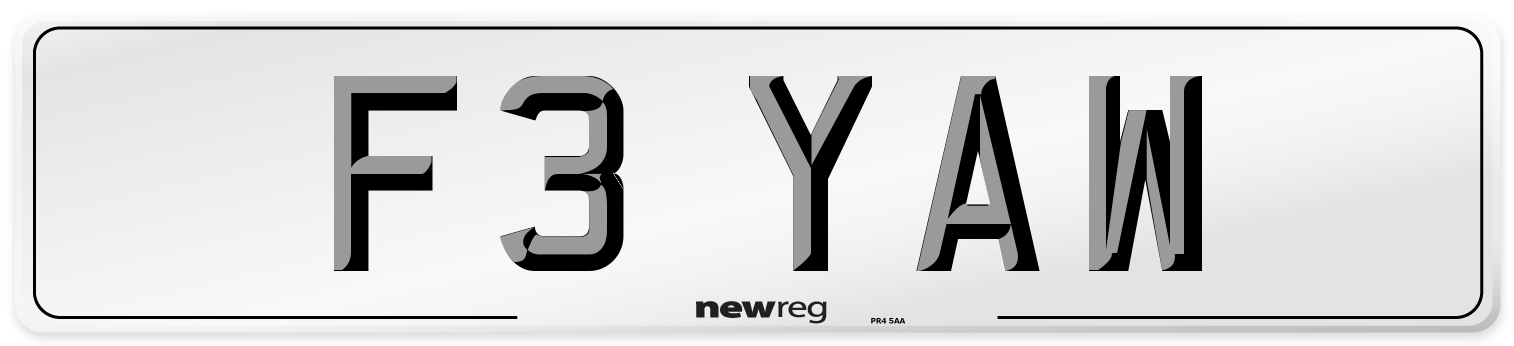 F3 YAW Number Plate from New Reg